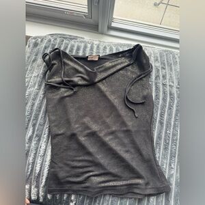 Vintage Shimmery Black Metallic Cowl Neck Tank Top
